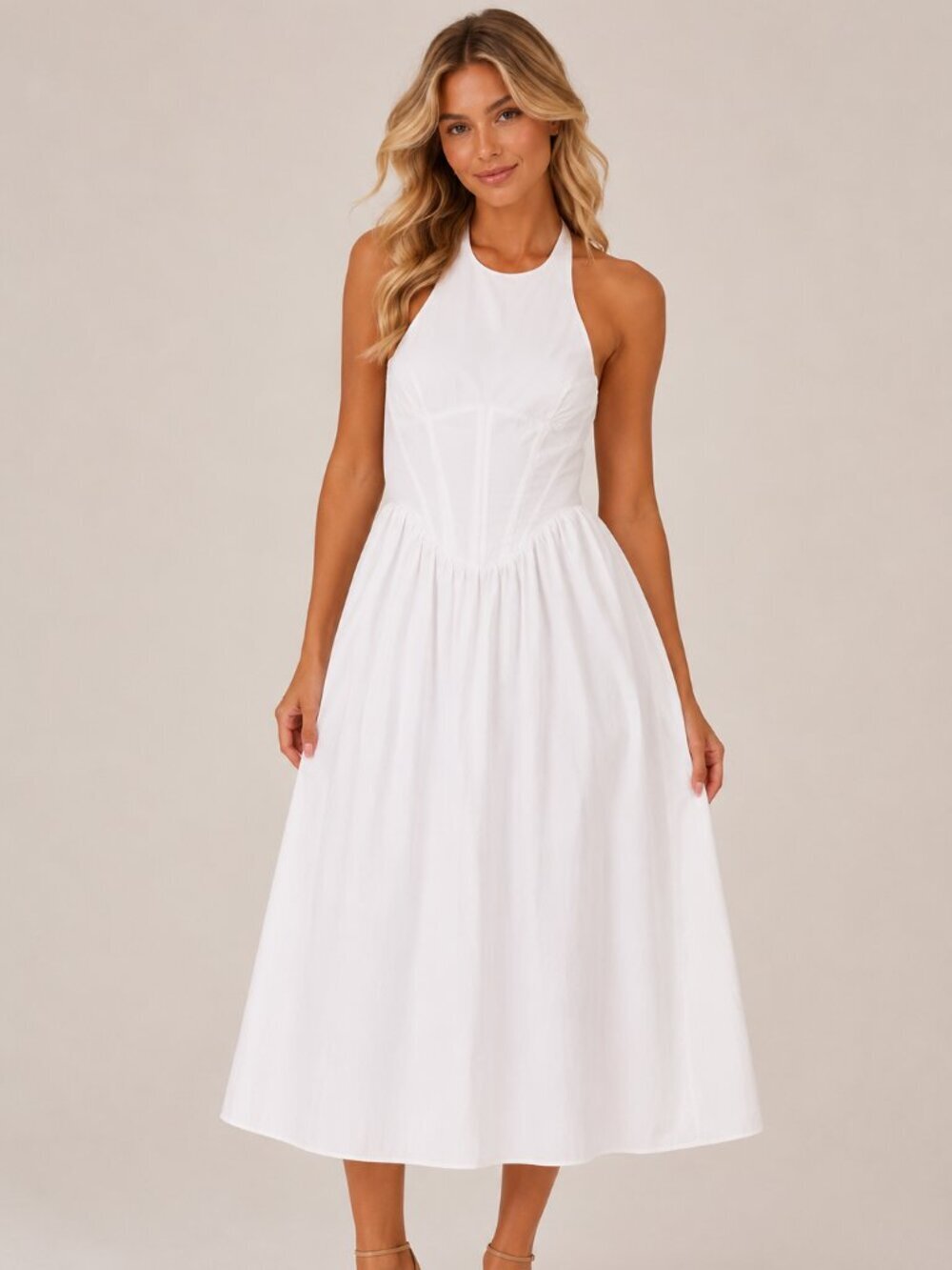 Bardot Women's White Halter Kylen Cotton Midi Dress Size XL 39282